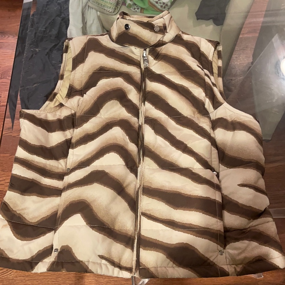 Lauren by Ralph Lauren brown print vest large puffer vest